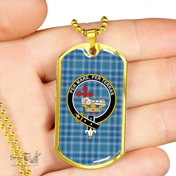 ScottishPlaid MacDonald Lord of the Isles Hunting Blue (Donald Lord of the Isles Hunting Blue) Ancient Clan Tartan Dog Tag Necklace - Crest Classic Scottish Plaid Tartan Plaid