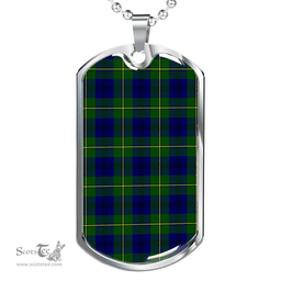 Scottish Johnston Modern Clan Tartan Dog Tag Necklace - Classic Scottish Plaid Tartan Plaid