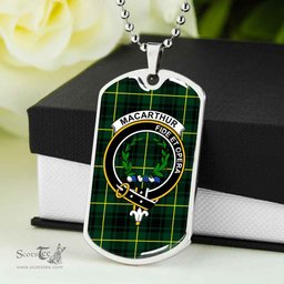 Scottish MacArthur Clan Tartan Dog Tag Necklace - Crest Classic Scottish Plaid Tartan Plaid