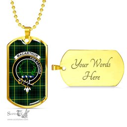 Scottish MacArthur Clan Tartan Dog Tag Necklace - Crest Classic Scottish Plaid Tartan Plaid