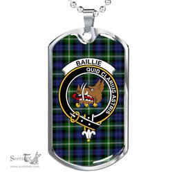 Scottish Baillie Clan Tartan Dog Tag Necklace - Crest Classic Scottish Plaid Tartan Plaid