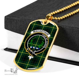 Scottish MacArthur Clan Tartan Dog Tag Necklace - Crest Classic Scottish Plaid Tartan Plaid