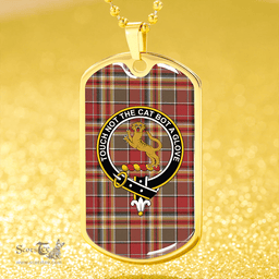 ScottishPlaid MacGlashan Weathered Clan Tartan Dog Tag Necklace - Crest Classic Scottish Plaid Tartan Plaid