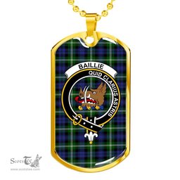 Scottish Baillie Clan Tartan Dog Tag Necklace - Crest Classic Scottish Plaid Tartan Plaid