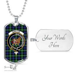 Scottish Baillie Clan Tartan Dog Tag Necklace - Crest Classic Scottish Plaid Tartan Plaid