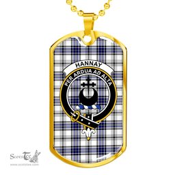 Scottish Hannay Clan Tartan Dog Tag Necklace - Crest Classic Scottish Plaid Tartan Plaid