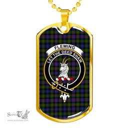 Scottish Fleming Clan Tartan Dog Tag Necklace - Crest Classic Scottish Plaid Tartan Plaid