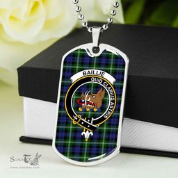 Scottish Baillie Clan Tartan Dog Tag Necklace - Crest Classic Scottish Plaid Tartan Plaid