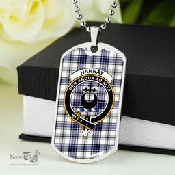 Scottish Hannay Clan Tartan Dog Tag Necklace - Crest Classic Scottish Plaid Tartan Plaid