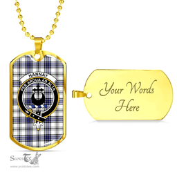 Scottish Hannay Clan Tartan Dog Tag Necklace - Crest Classic Scottish Plaid Tartan Plaid