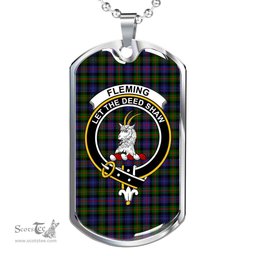 Scottish Fleming Clan Tartan Dog Tag Necklace - Crest Classic Scottish Plaid Tartan Plaid