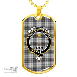 Scottish Glendinning Clan Tartan Dog Tag Necklace - Crest Classic Scottish Plaid Tartan Plaid