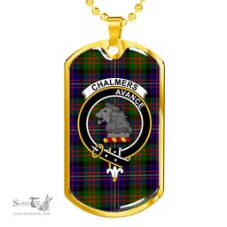 Scottish Chalmers Clan Tartan Dog Tag Necklace - Crest Classic Scottish Plaid Tartan Plaid