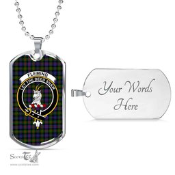 Scottish Fleming Clan Tartan Dog Tag Necklace - Crest Classic Scottish Plaid Tartan Plaid