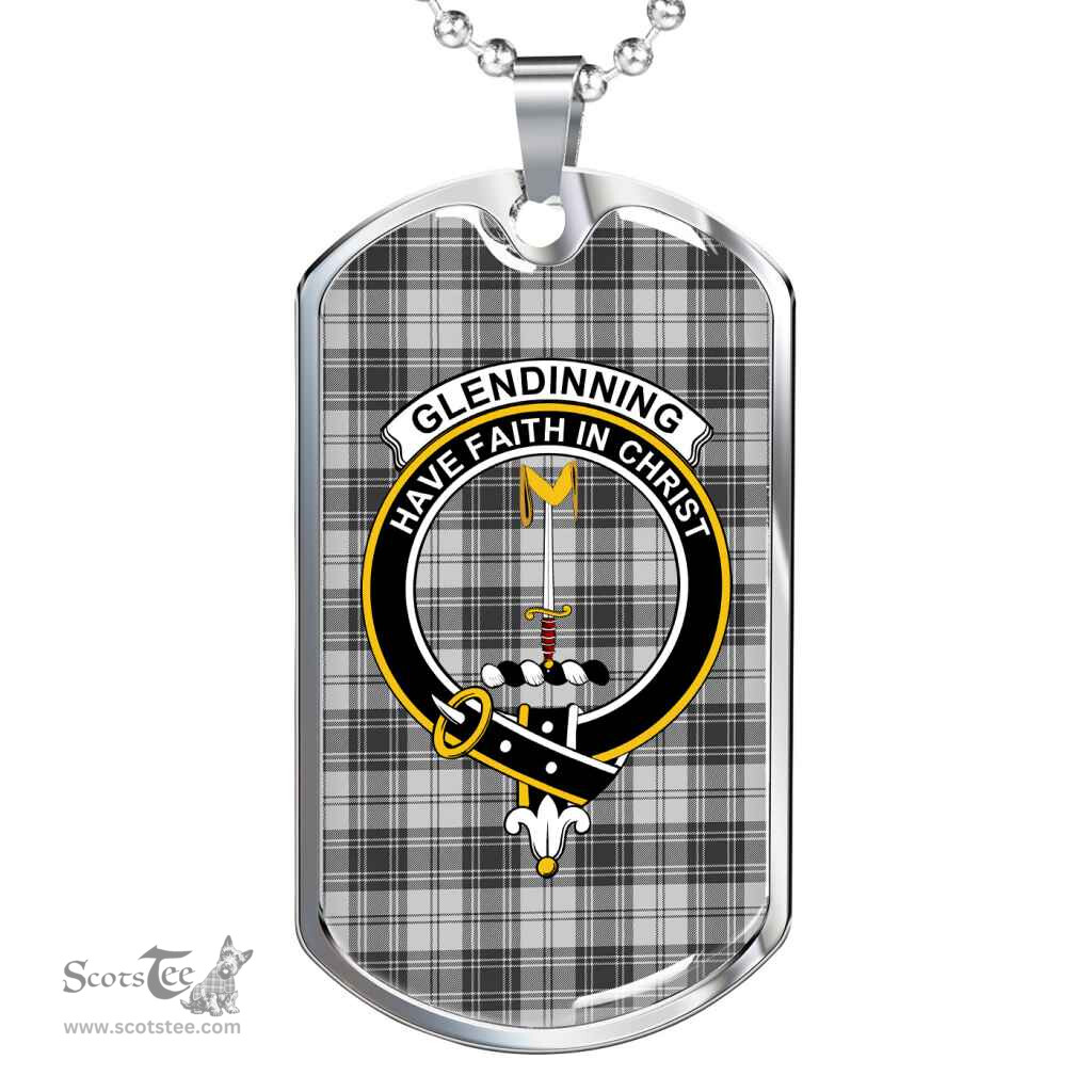 Scottish Glendinning Clan Tartan Dog Tag Necklace - Crest Classic Scottish Plaid Tartan Plaid