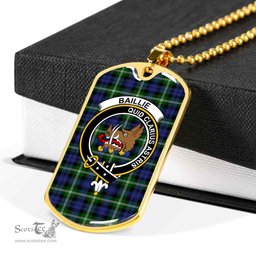 Scottish Baillie Clan Tartan Dog Tag Necklace - Crest Classic Scottish Plaid Tartan Plaid