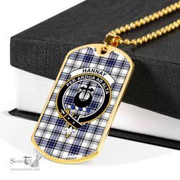 Scottish Hannay Clan Tartan Dog Tag Necklace - Crest Classic Scottish Plaid Tartan Plaid