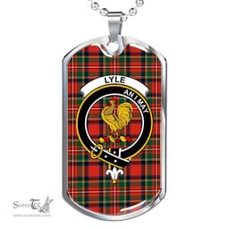 Scottish Lyle Clan Tartan Dog Tag Necklace - Crest Classic Scottish Plaid Tartan Plaid