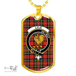 Scottish Lyle Clan Tartan Dog Tag Necklace - Crest Classic Scottish Plaid Tartan Plaid