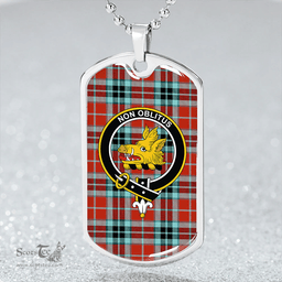 ScottishPlaid MacTavish Weathered Clan Tartan Dog Tag Necklace - Crest Classic Scottish Plaid Tartan Plaid