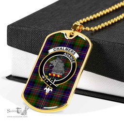 Scottish Chalmers Clan Tartan Dog Tag Necklace - Crest Classic Scottish Plaid Tartan Plaid