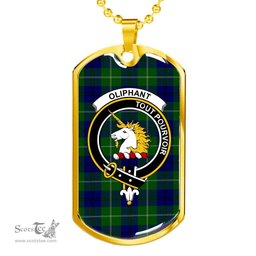 Scottish Oliphant Clan Tartan Dog Tag Necklace - Crest Classic Scottish Plaid Tartan Plaid