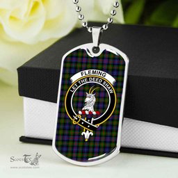 Scottish Fleming Clan Tartan Dog Tag Necklace - Crest Classic Scottish Plaid Tartan Plaid