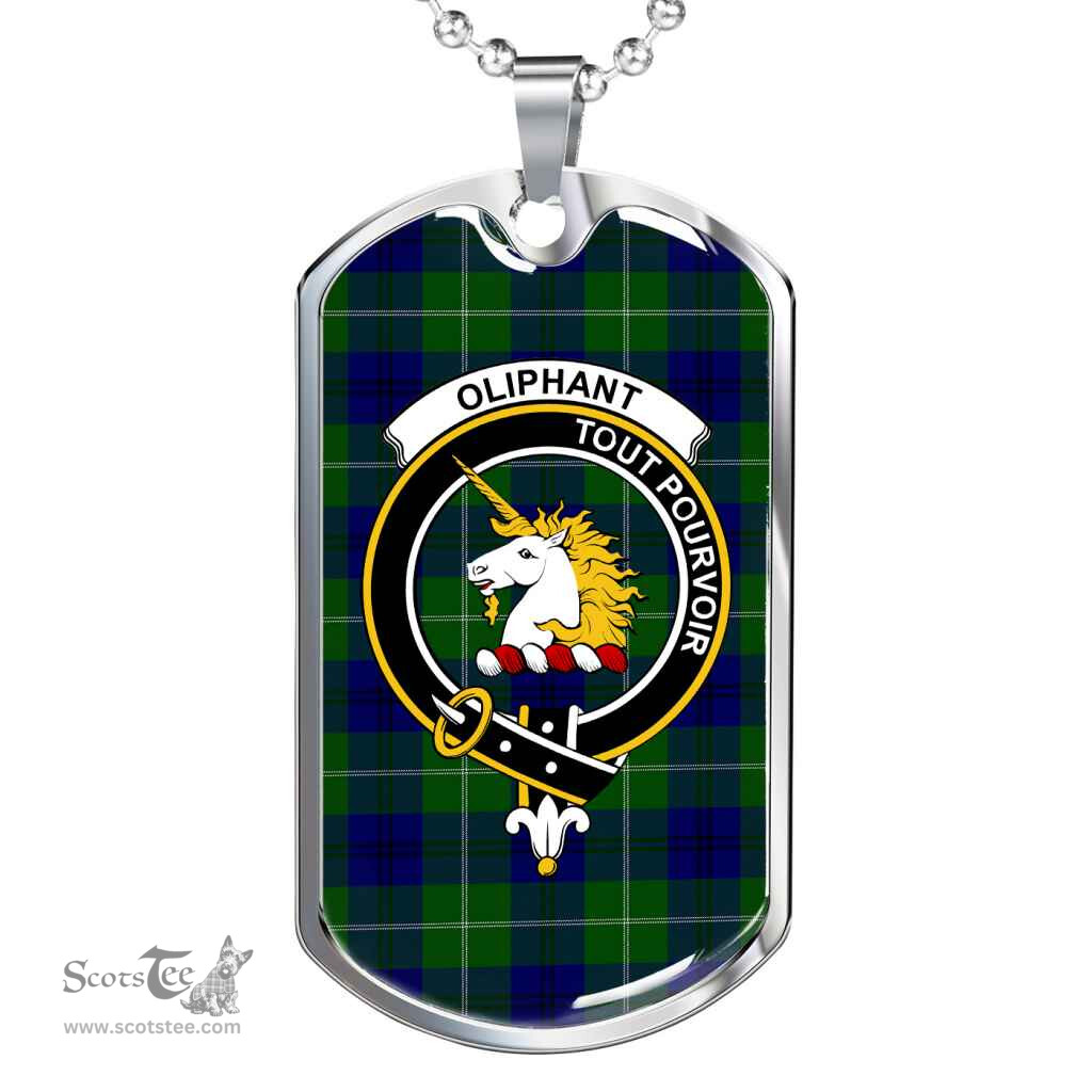 Scottish Oliphant Clan Tartan Dog Tag Necklace - Crest Classic Scottish Plaid Tartan Plaid