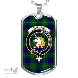Scottish Oliphant Clan Tartan Dog Tag Necklace - Crest Classic Scottish Plaid Tartan Plaid