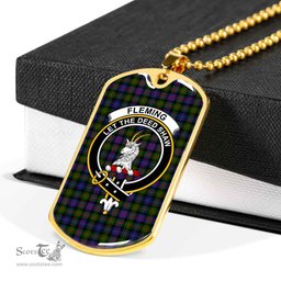 Scottish Fleming Clan Tartan Dog Tag Necklace - Crest Classic Scottish Plaid Tartan Plaid