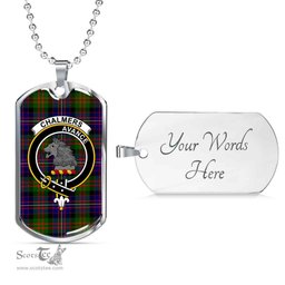 Scottish Chalmers Clan Tartan Dog Tag Necklace - Crest Classic Scottish Plaid Tartan Plaid