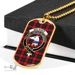 Scottish Belshes Clan Tartan Dog Tag Necklace - Crest Classic Scottish Plaid Tartan Plaid