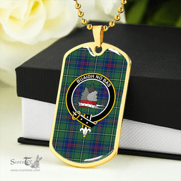 ScottishPlaid MacNeil of Barra (MacNeil/MacNeill) (Clans Originaux) Modern Clan Tartan Dog Tag Necklace - Crest Classic Scottish Plaid Tartan Plaid