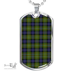 Scottish Fergusson Modern Clan Tartan Dog Tag Necklace - Classic Scottish Plaid Tartan Plaid