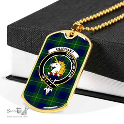 Scottish Oliphant Clan Tartan Dog Tag Necklace - Crest Classic Scottish Plaid Tartan Plaid