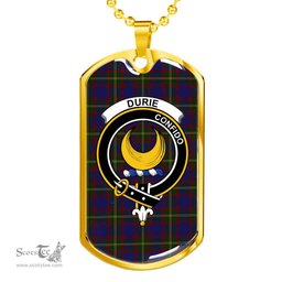 Scottish Durie Clan Tartan Dog Tag Necklace - Crest Classic Scottish Plaid Tartan Plaid