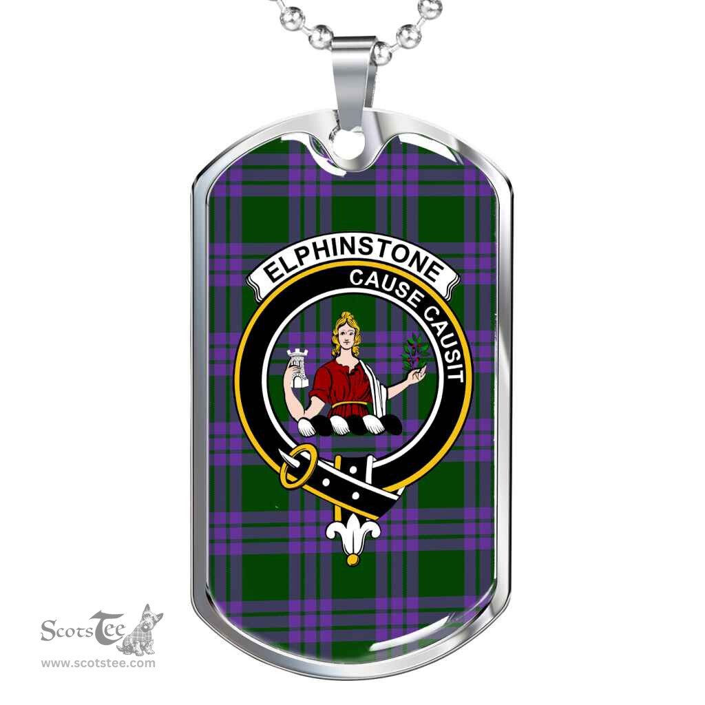Scottish Elphinstone Clan Tartan Dog Tag Necklace - Crest Classic Scottish Plaid Tartan Plaid
