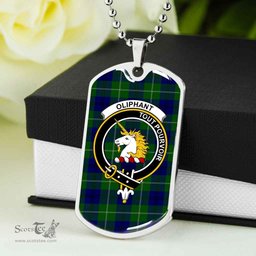 Scottish Oliphant Clan Tartan Dog Tag Necklace - Crest Classic Scottish Plaid Tartan Plaid