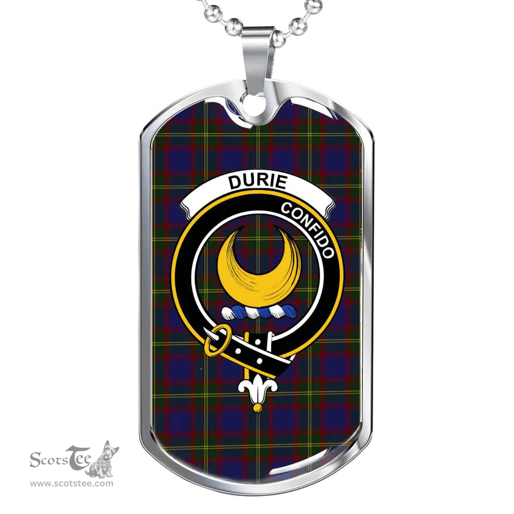 Scottish Durie Clan Tartan Dog Tag Necklace - Crest Classic Scottish Plaid Tartan Plaid