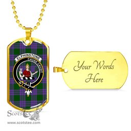 Scottish Elphinstone Clan Tartan Dog Tag Necklace - Crest Classic Scottish Plaid Tartan Plaid