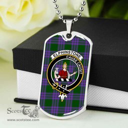 Scottish Elphinstone Clan Tartan Dog Tag Necklace - Crest Classic Scottish Plaid Tartan Plaid