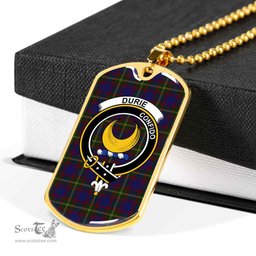 Scottish Durie Clan Tartan Dog Tag Necklace - Crest Classic Scottish Plaid Tartan Plaid