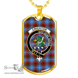 Scottish Crichton Clan Tartan Dog Tag Necklace - Crest Classic Scottish Plaid Tartan Plaid