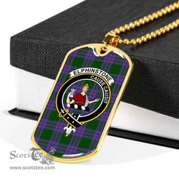Scottish Elphinstone Clan Tartan Dog Tag Necklace - Crest Classic Scottish Plaid Tartan Plaid