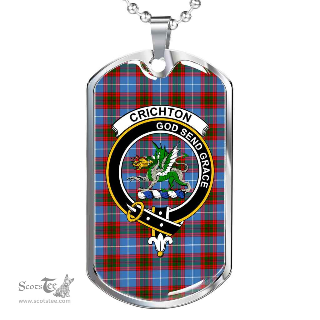 Scottish Crichton Clan Tartan Dog Tag Necklace - Crest Classic Scottish Plaid Tartan Plaid
