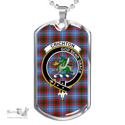 Scottish Crichton Clan Tartan Dog Tag Necklace - Crest Classic Scottish Plaid Tartan Plaid