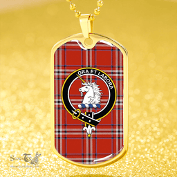ScottishPlaid Ramsay Angus & Mearns Ancient Clan Tartan Dog Tag Necklace - Crest Classic Scottish Plaid Tartan Plaid