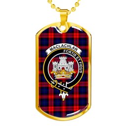 Scottish MacLachlan Clan Tartan Dog Tag Necklace - Crest Classic Scottish Plaid Tartan Plaid