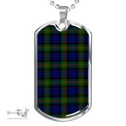 Scottish Gunn Modern Clan Tartan Dog Tag Necklace - Classic Scottish Plaid Tartan Plaid