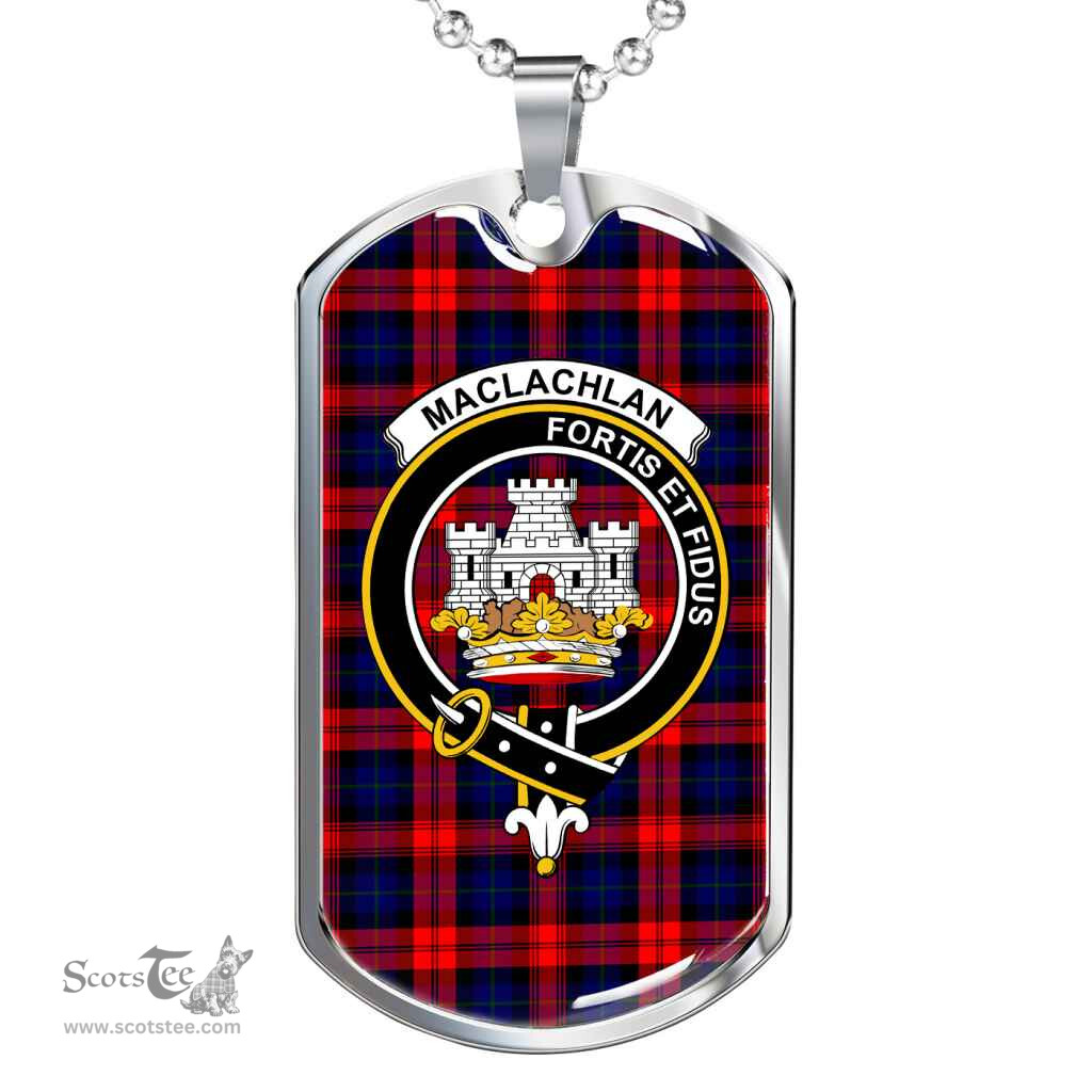 Scottish MacLachlan Clan Tartan Dog Tag Necklace - Crest Classic Scottish Plaid Tartan Plaid